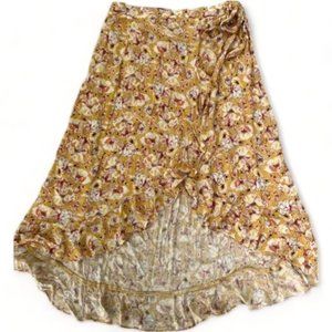 Rachel Zoe | Ruffle Floral Print High-Low Wrap Boho Skirt | Large